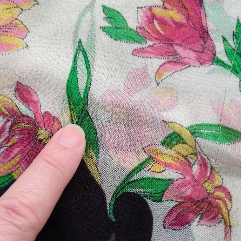 Ann Taylor Floral Sheer Silk Scarf‎ - Black White Pink Onlong Rectangle 17x70